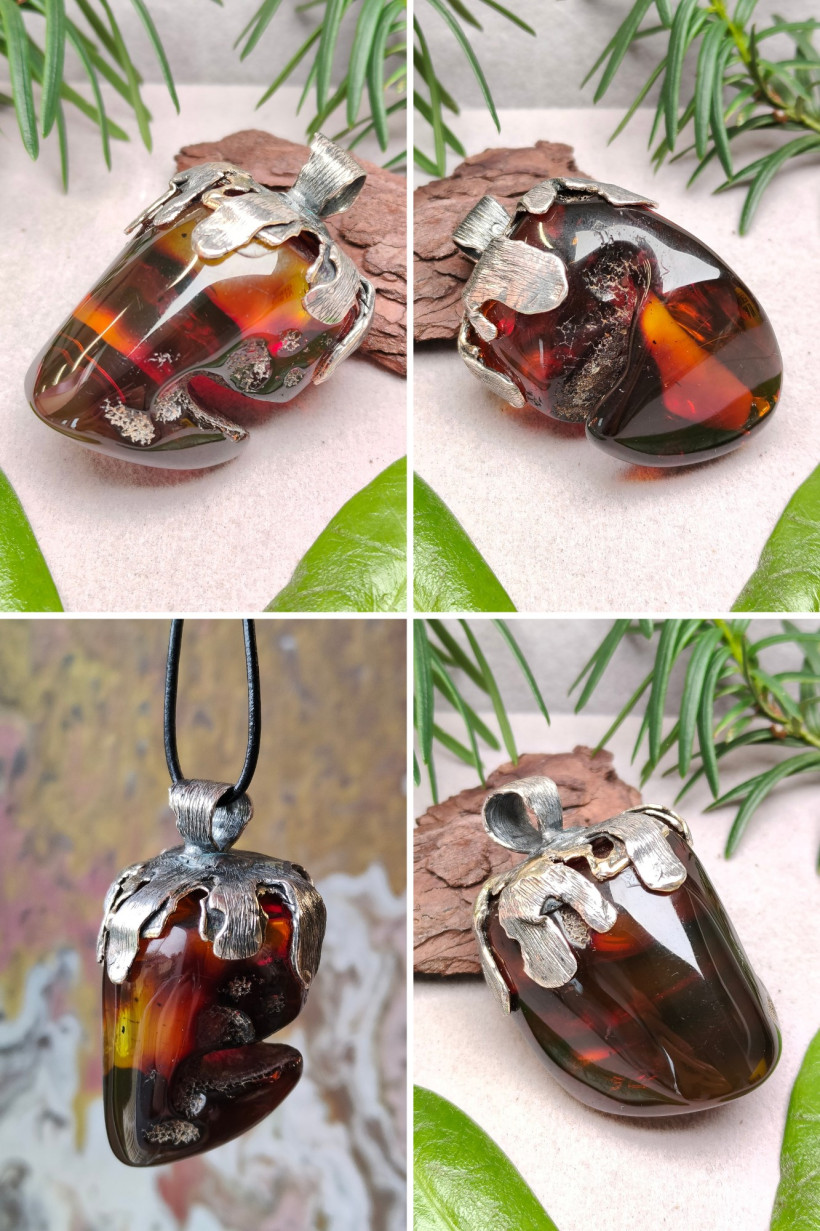 Ekskluzywny naszyjnik z bursztynu i srebra – unikatowa ręcznie wykonana biżuteria artystyczna