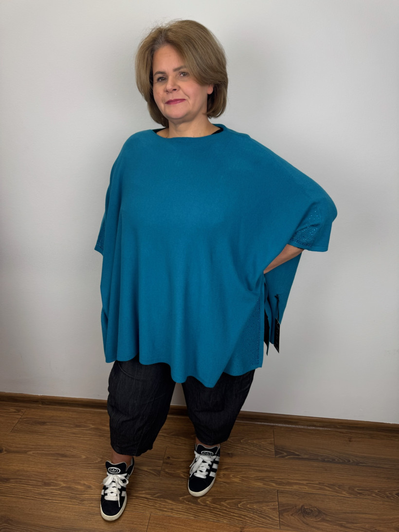 Ponczo/Narzutka cyrkonie - (m/l, xl/xxl) - 8685 - turkus