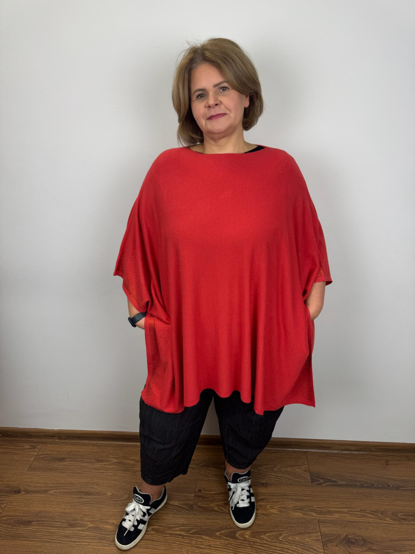 Ponczo/Narzutka cyrkonie - (m/l, xl/xxl) - 8685 - czerwony