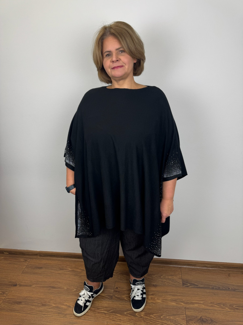 Ponczo/Narzutka cyrkonie - (m/l, xl/xxl) - 8685 - czarny