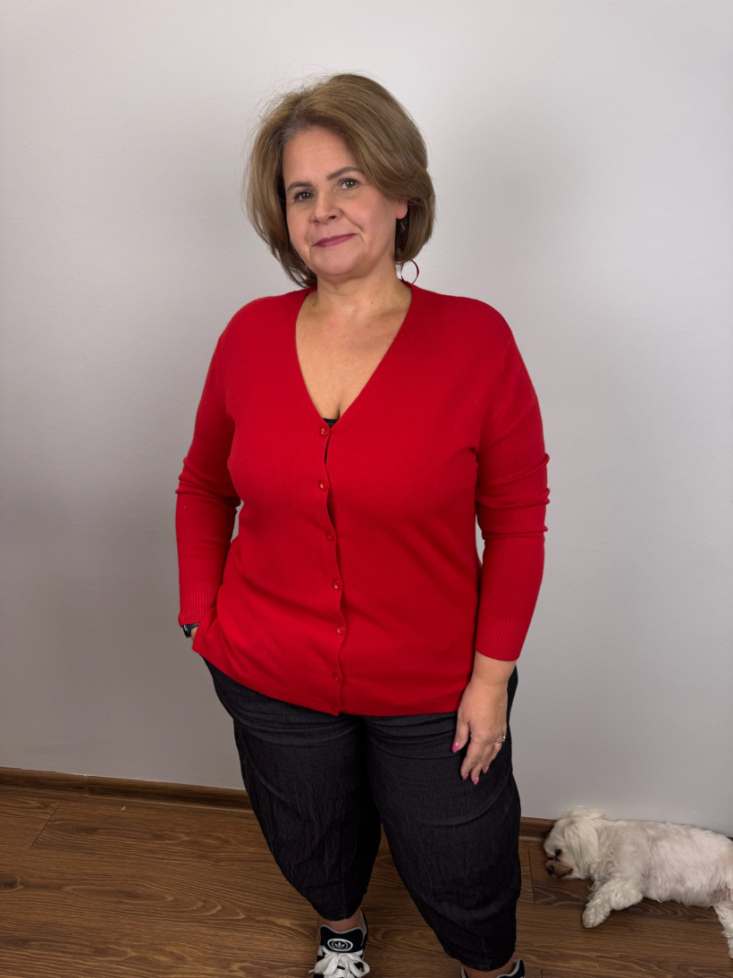 Sweter zapinany na guziki w serek - rozm. l/xl - 5002 - czerwony