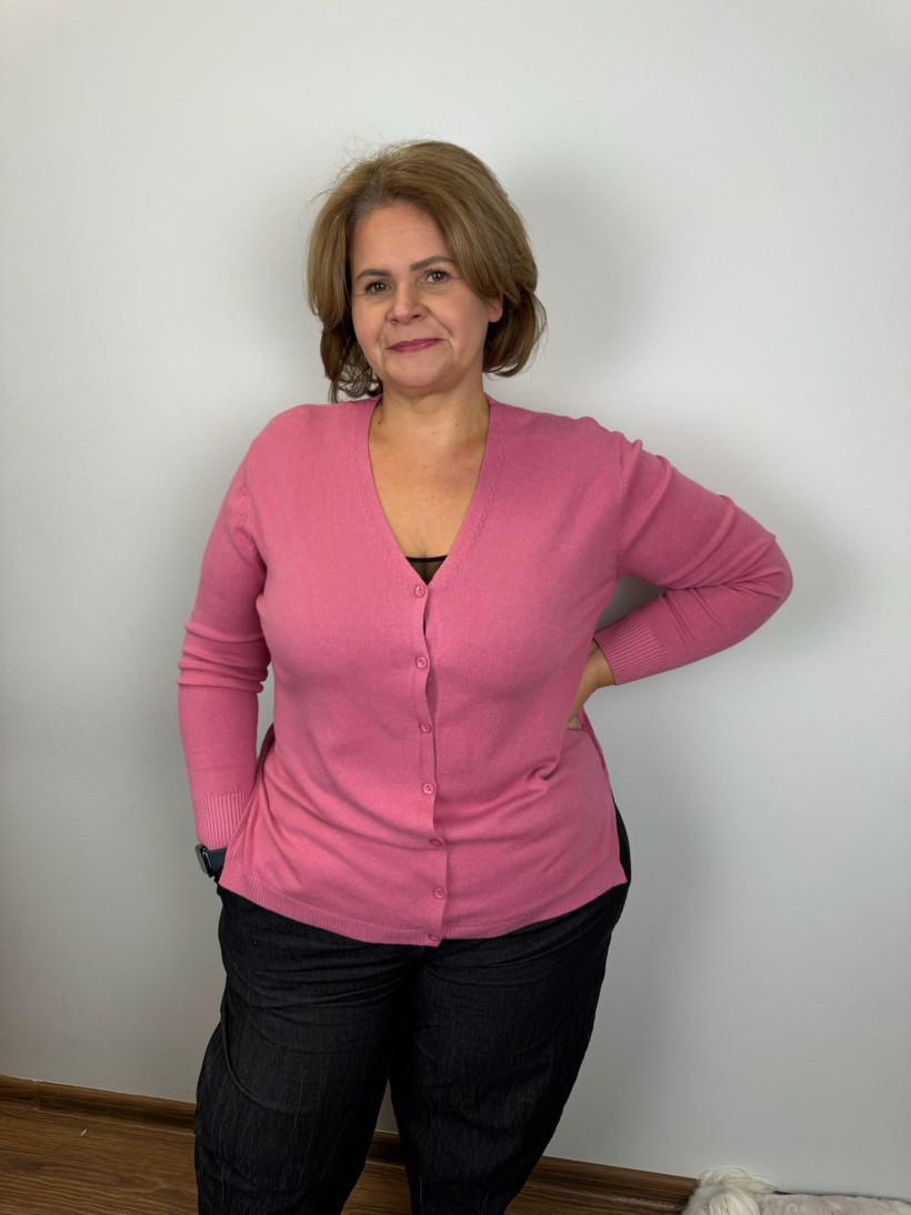 Sweter zapinany na guziki w serek - rozm. l/xl - 5002 - różowy