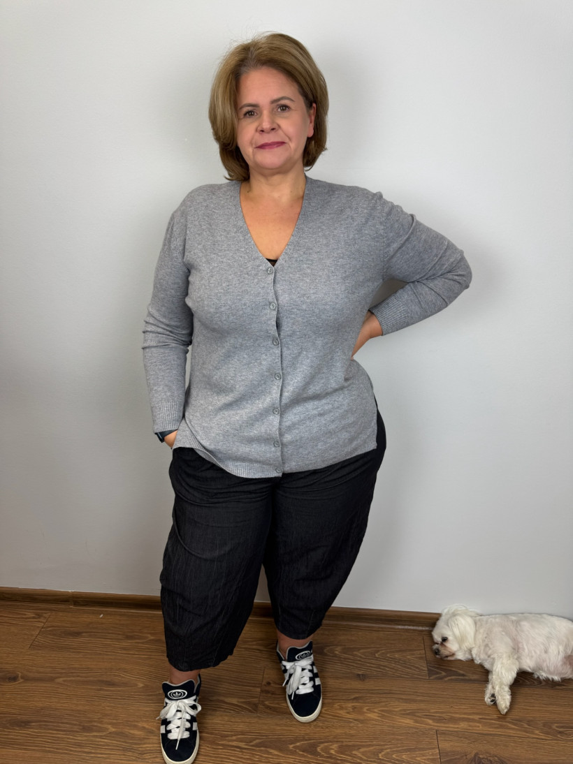 Sweter zapinany na guziki w serek - rozm. 2xl/3xl  - 5002 - popiel