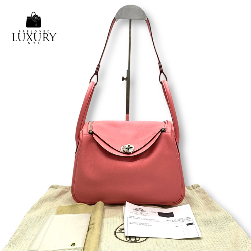 HERMES Pink Rose Lindy 26 Evercolor PHW A Stamp Azalee Bag
