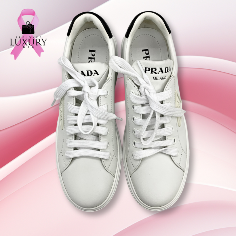 PRADA 1E868M White Leather Sneakers SIZE 37.5  FITS 7.5