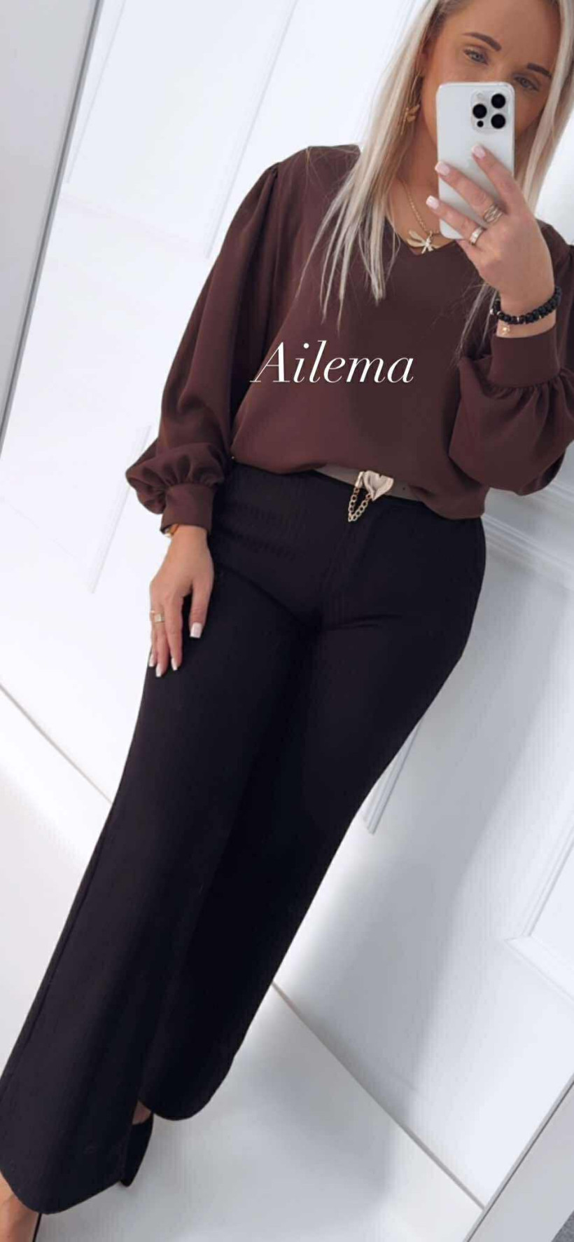 Spodnie szeroka nogawka kk1054 z paskiem