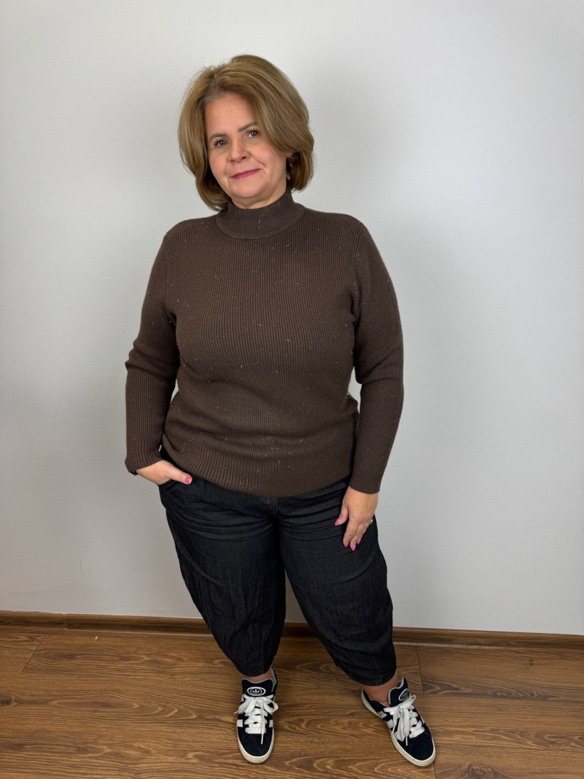 Sweter półgolf prążek - (m/l, l/xl) - 3857 - czekolada