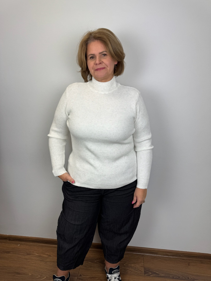 Sweter półgolf prążek - (m/l, l/xl) - 3857 - śmietankowy