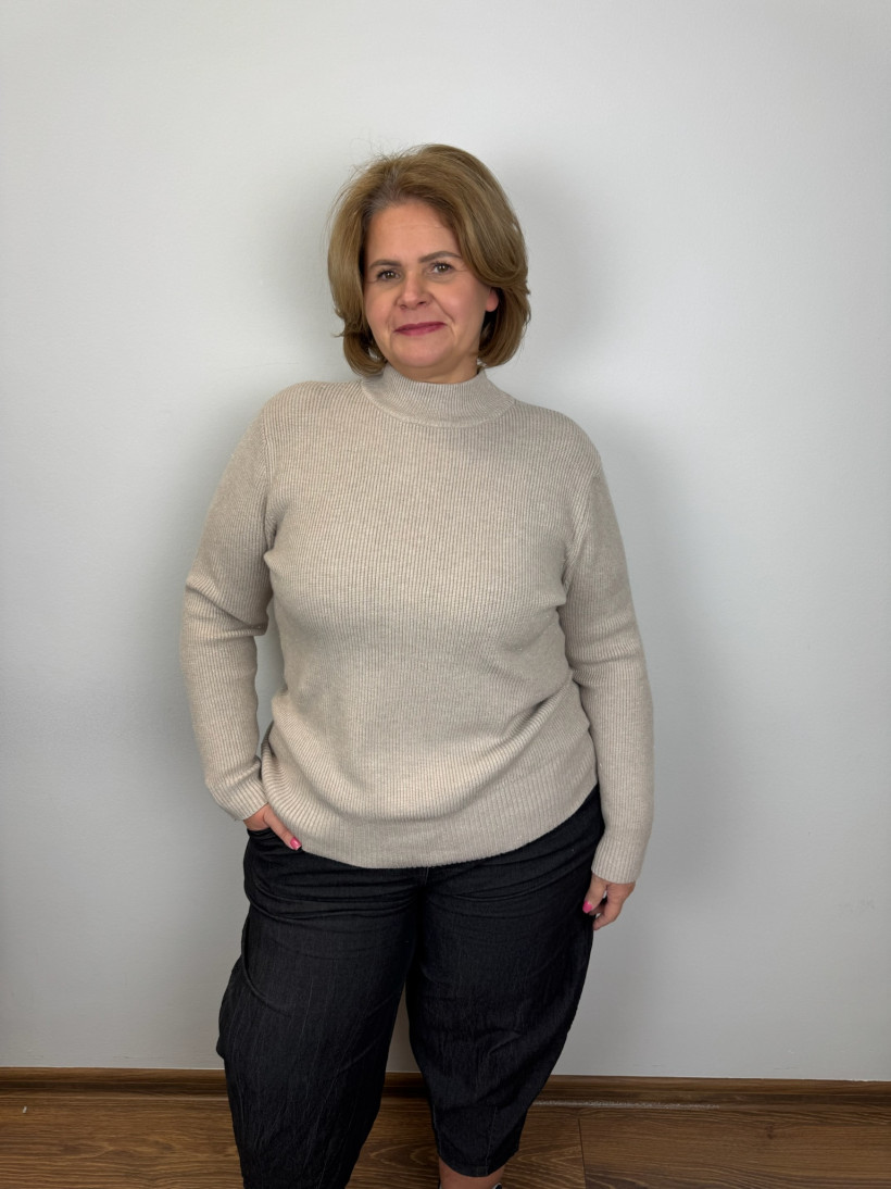 Sweter półgolf prążek - (m/l, l/xl) - 3857 - beż