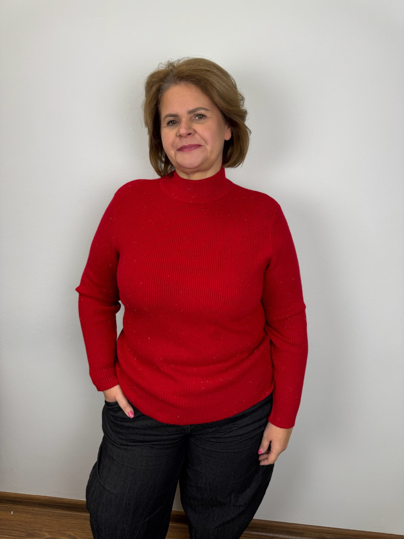 Sweter półgolf prążek - (m/l, l/xl) - 3857 - czerwony