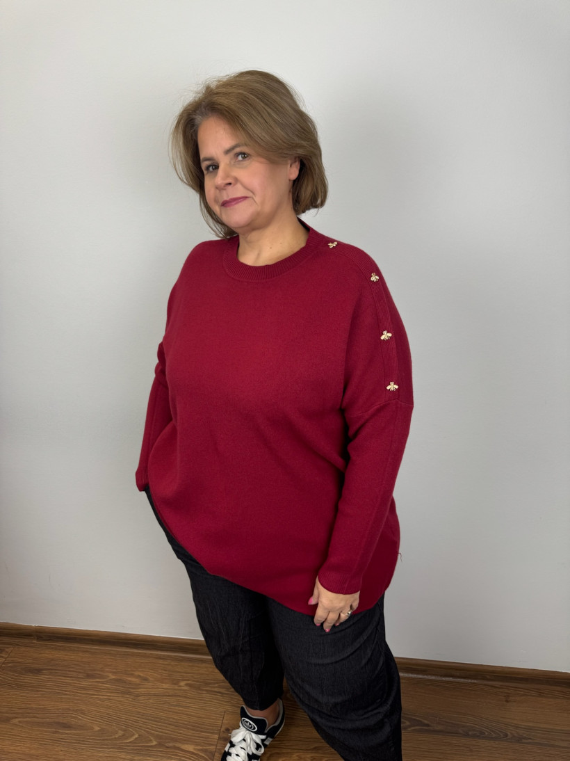Sweter złote pszczółki na ramieniu - (l/xl, 2xl/3xl) - 3352 - bordo