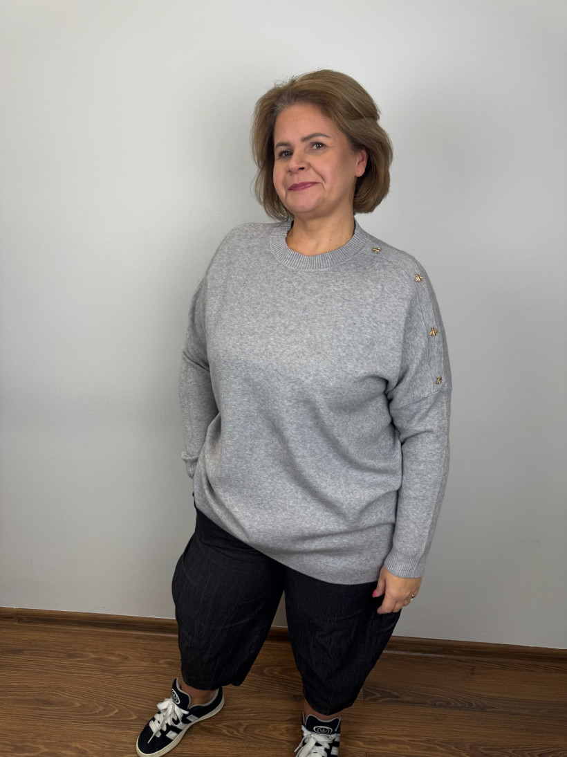 Sweter złote pszczółki na ramieniu - (l/xl, 2xl/3xl) - 3352 - popiel