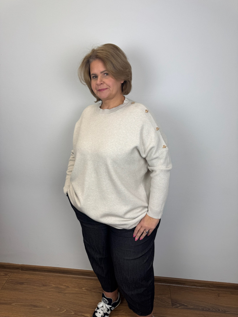 Sweter złote pszczółki na ramieniu - (l/xl, 2xl/3xl) - 3352 - śmietankowy
