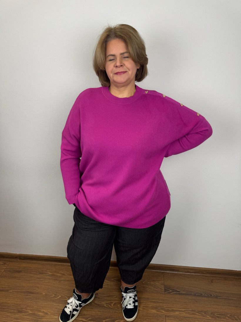 Sweter złote pszczółki na ramieniu - (l/xl, 2xl/3xl) - 3352 - fuksja