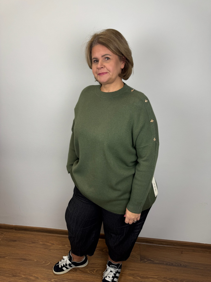 Sweter złote pszczółki na ramieniu - (l/xl, 2xl/3xl) - 3352 - khaki
