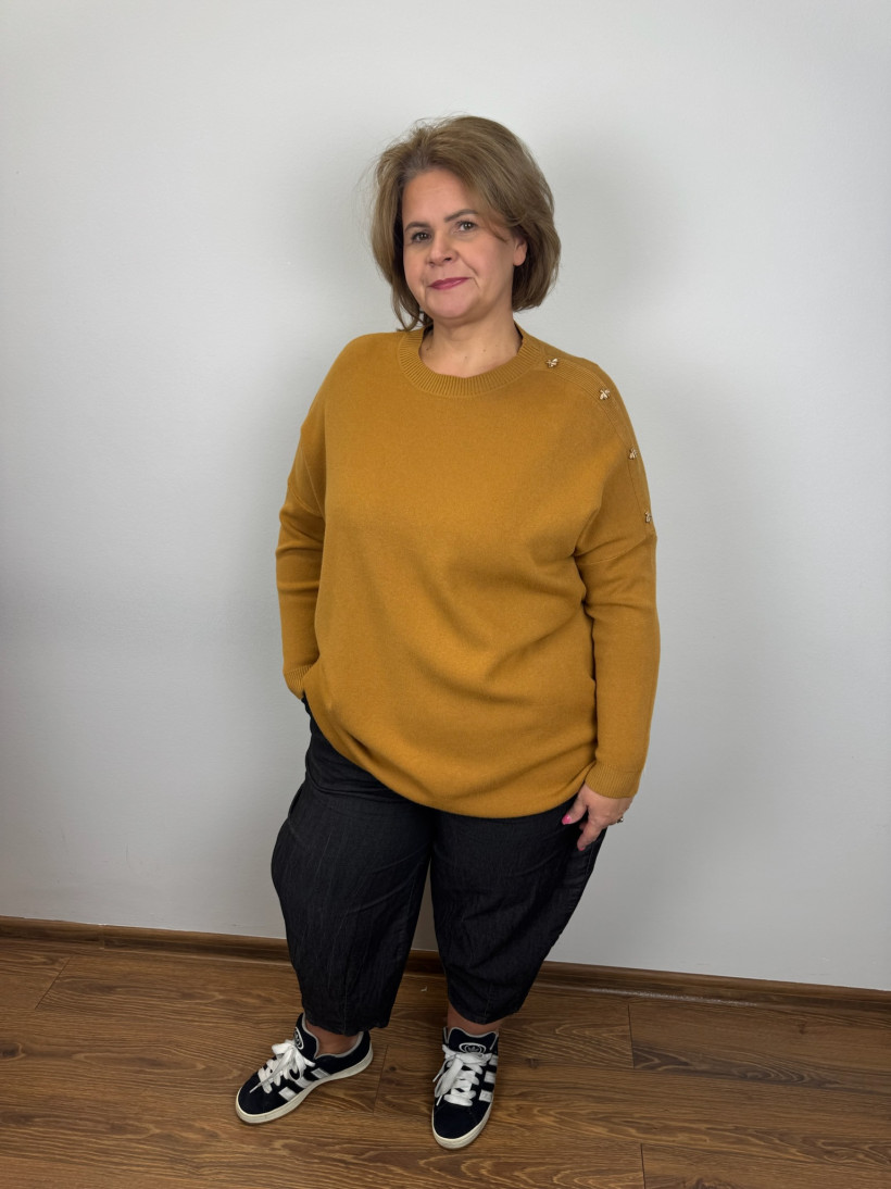Sweter złote pszczółki na ramieniu - (l/xl, 2xl/3xl) - 3352 - musztardowy