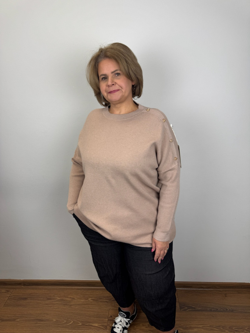 Sweter złote pszczółki na ramieniu - (l/xl, 2xl/3xl) - 3352 - beż