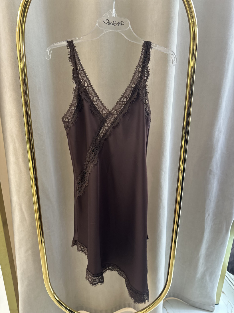 MIH SUKIENKA SATYNA KORONKA CZEKOLADOWA