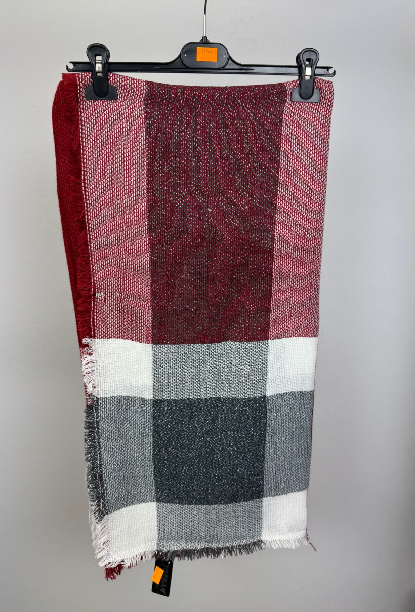 Chusta krata ze srebrną nicią - 25 - bordo