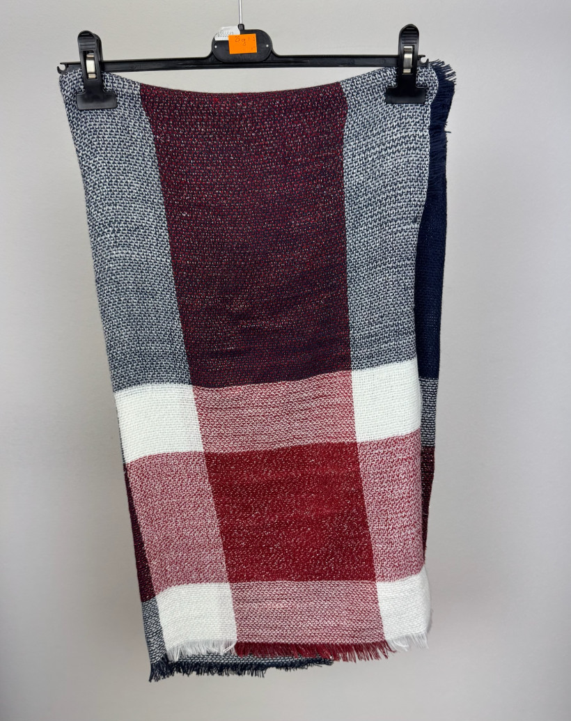 Chusta krata ze srebrną nicią - 25 - granat