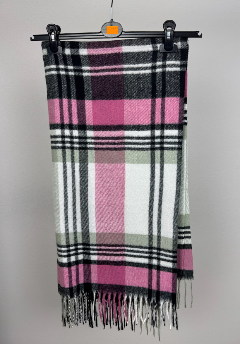 Chusta krata z frędzlami - versoli - 76 - różowy