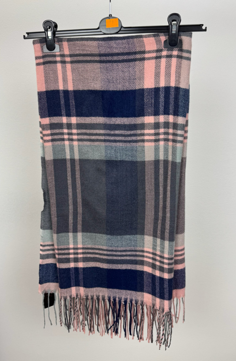 Chusta krata z frędzlami - versoli - 76 - granat