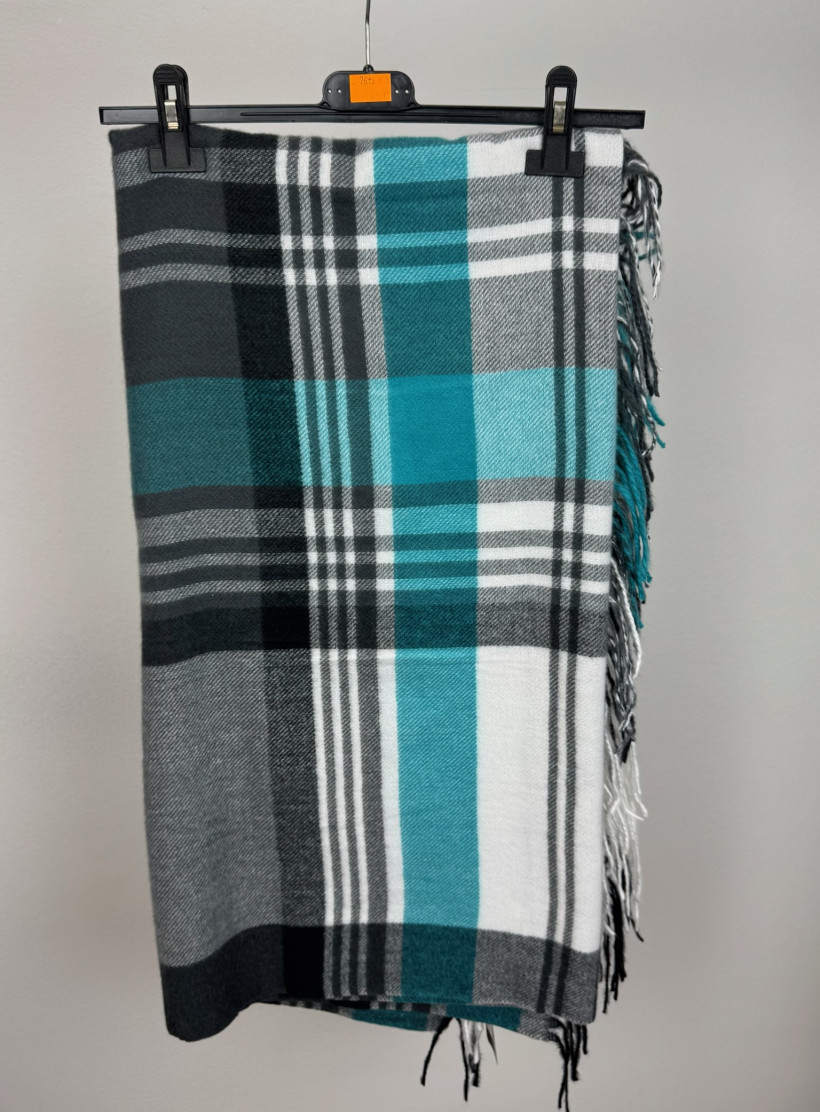 Chusta krata z frędzlami - versoli - 76 - turkus