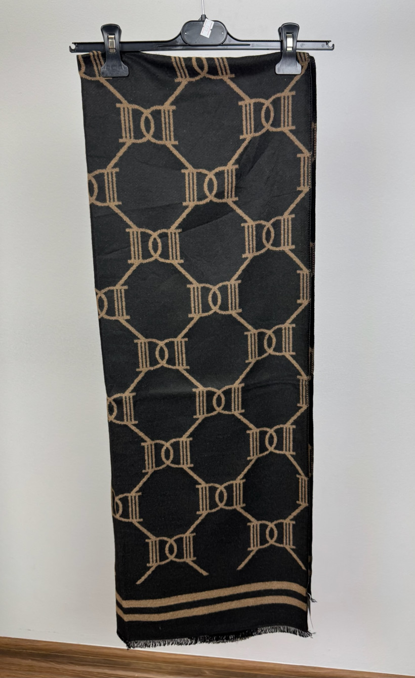 Szal dwustronny, wzorek DD - 99 - czarny/fango