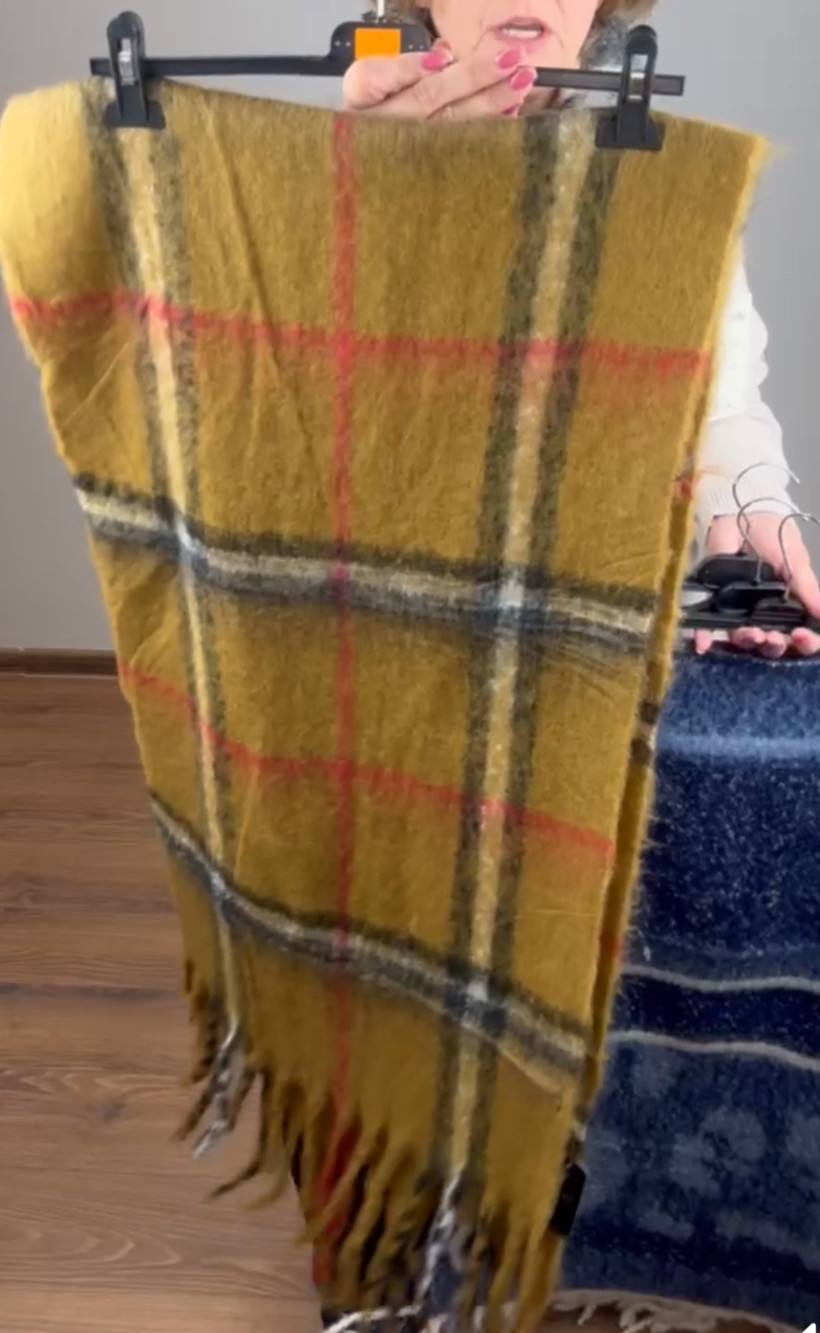 Szal  z frędzlami krata - versoli - 93 - musztarda