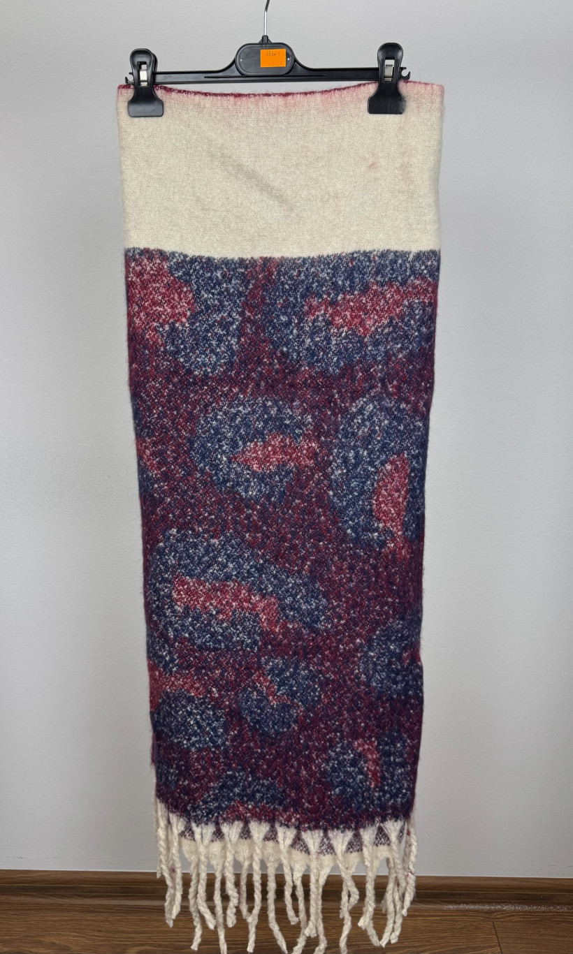 Szal z frędzlami, zawijasy - 68 - bordo/granat