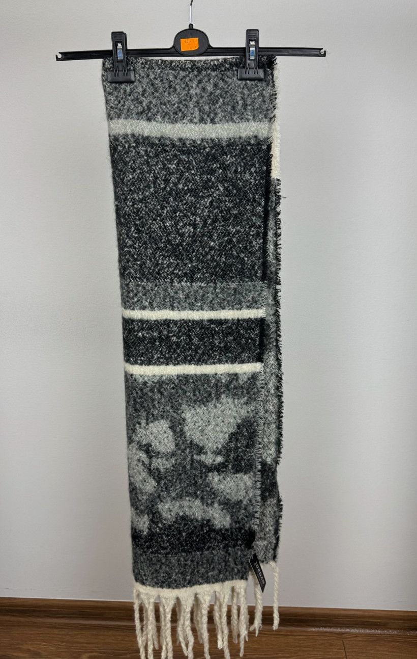 Szal z frędzlami, zawijasy - 68 - popiel