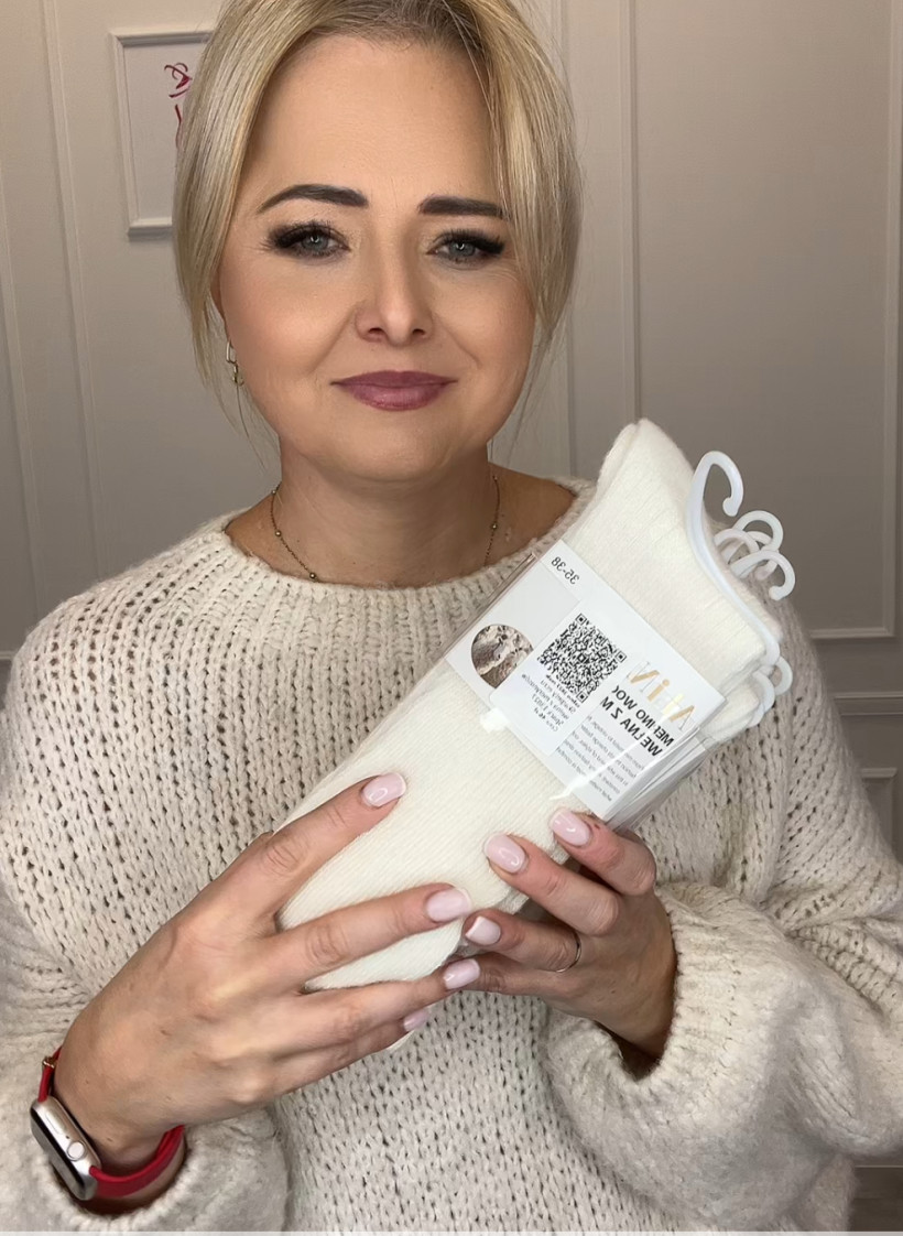 Skarpety ecru wełna z merynosów 5pack 13827