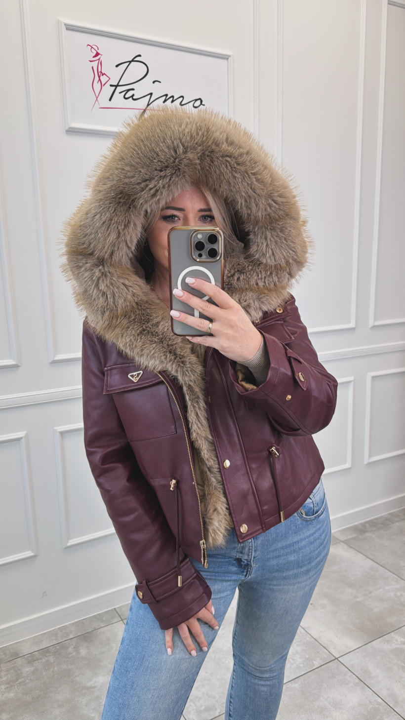 Kurtka bordo futerko  13825