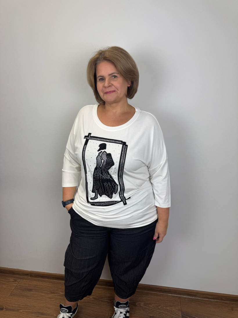 Bluzka jednokolorowa, postać kobiety z cyrkoni - oc - 26477 - biała