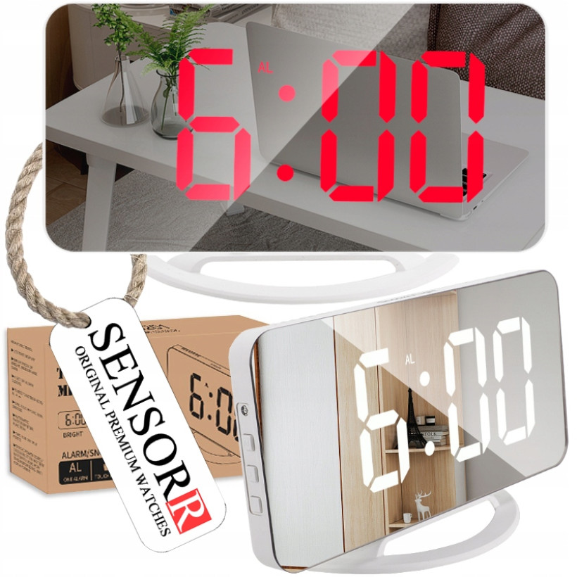 ORYGINALNY ZEGAR ELEKTRONICZNY LED LUSTRZANY różowe złoto