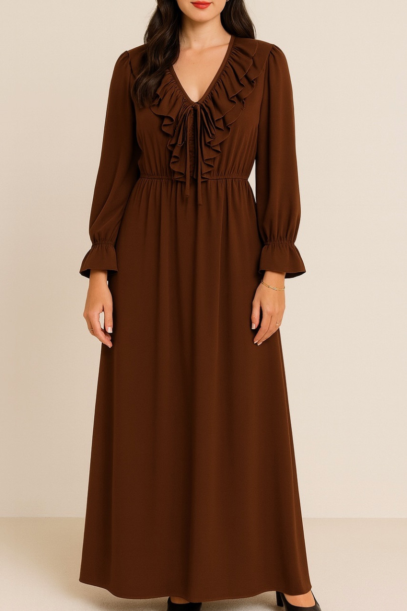 Sukienka szyfon czekolada long 1829