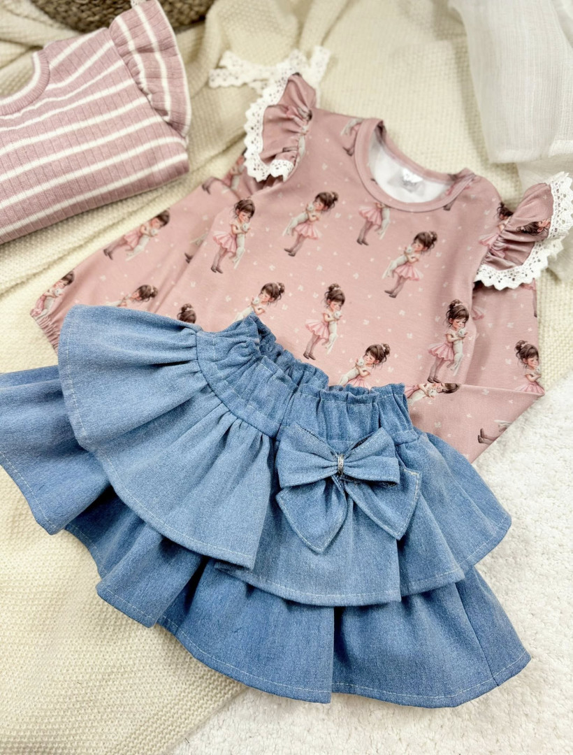 Zula Spódniczka Jeansowa Jasna z Falbankami i Kokardką dla Dziewczynki