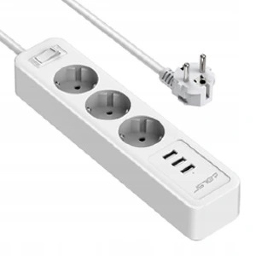 JSVER Przedłużacz Zasilacz Z Ładowaniem USB 6w1 Biały