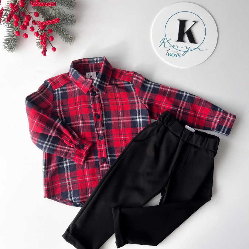 CZERWONA KOSZULA W KRATĘ BAWEŁNA Z WISKOZĄ KAYA