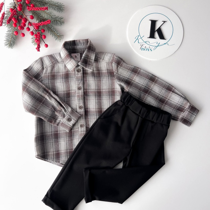 BEŻOWO-SZARA KOSZULA W KRATĘ BAWEŁNA Z WISKOZĄ KAYA