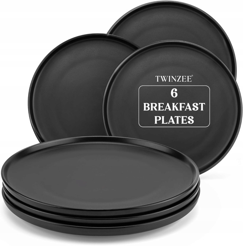 Talerze deserowe śniadaniowe czarne z kamionki 20,5 cm zestaw 6 sztuk