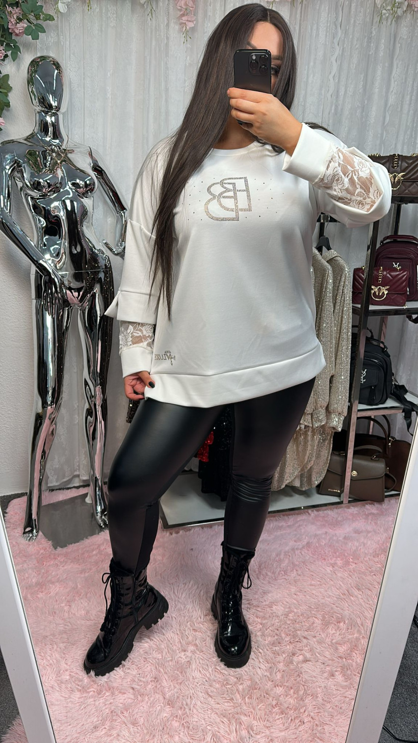 J9906  Bluza masełko My Luxe koronkowe rękawy śmietanka