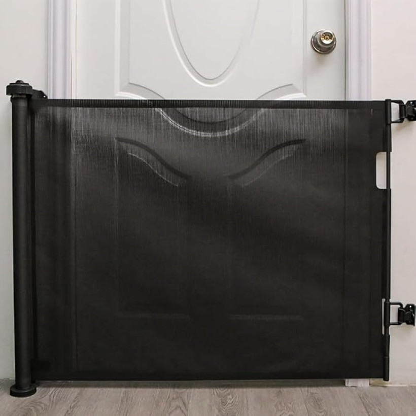 Przenośna brama, chowana bariera bezpieczeństwa dla niemowląt i psów, ruchoma bariera bezpieczeństwa dla dzieci, na schody, drzwi, korytarze (180cm, czarna)