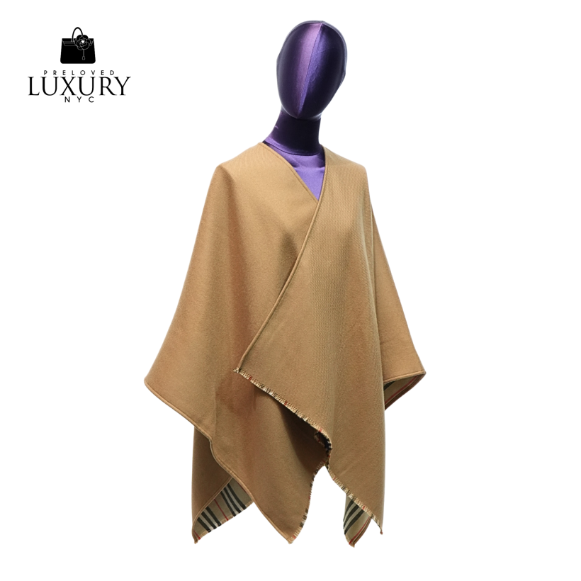 BURBERRY St Icon Striped Solid Flaxseed Poncho