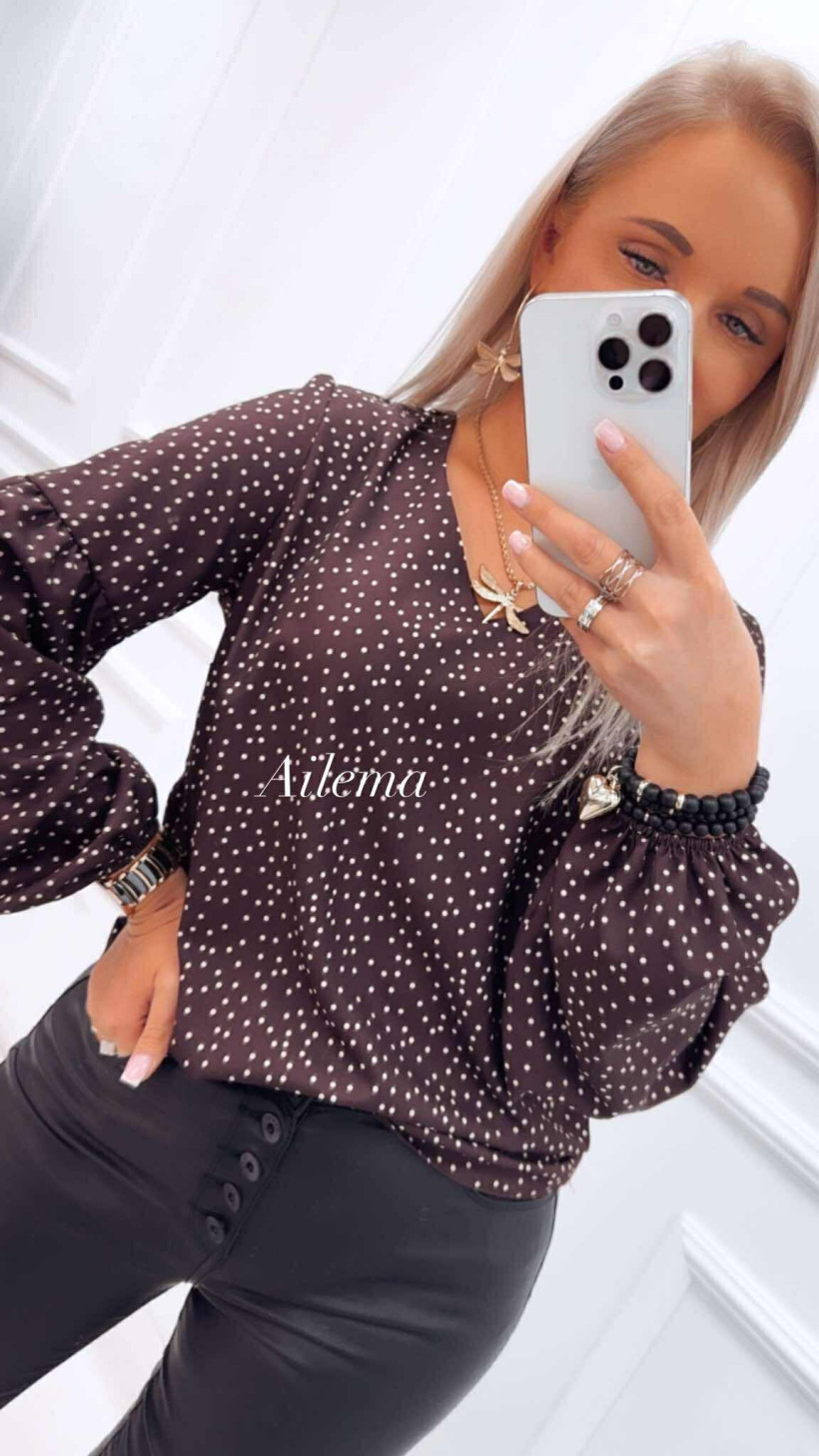 Koszula Ailema Madex kk1086 czekoladowa  w kropeczki