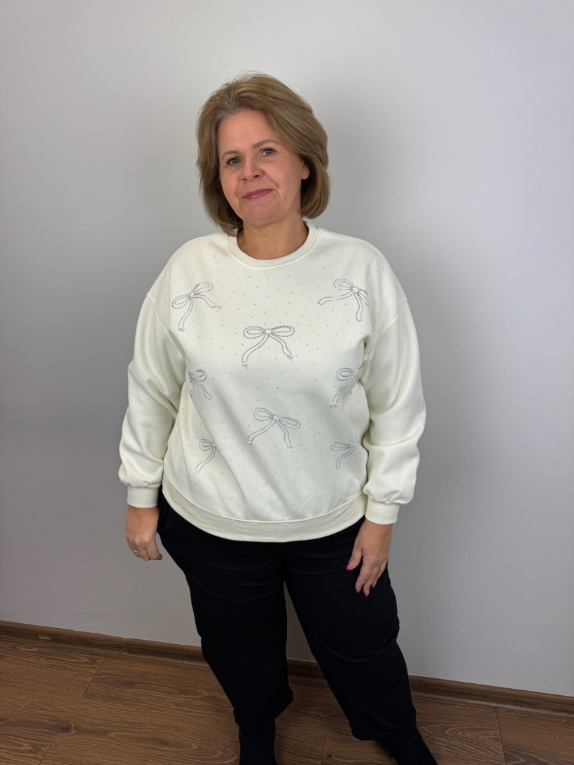 Bluza jednokolorowa kokardki - 25502 - śmietankowa