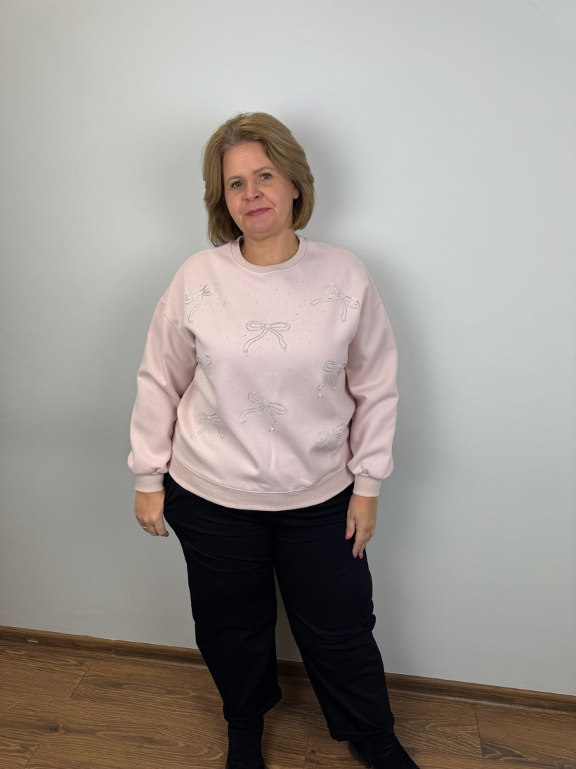 Bluza jednokolorowa kokardki - 25502 - puder