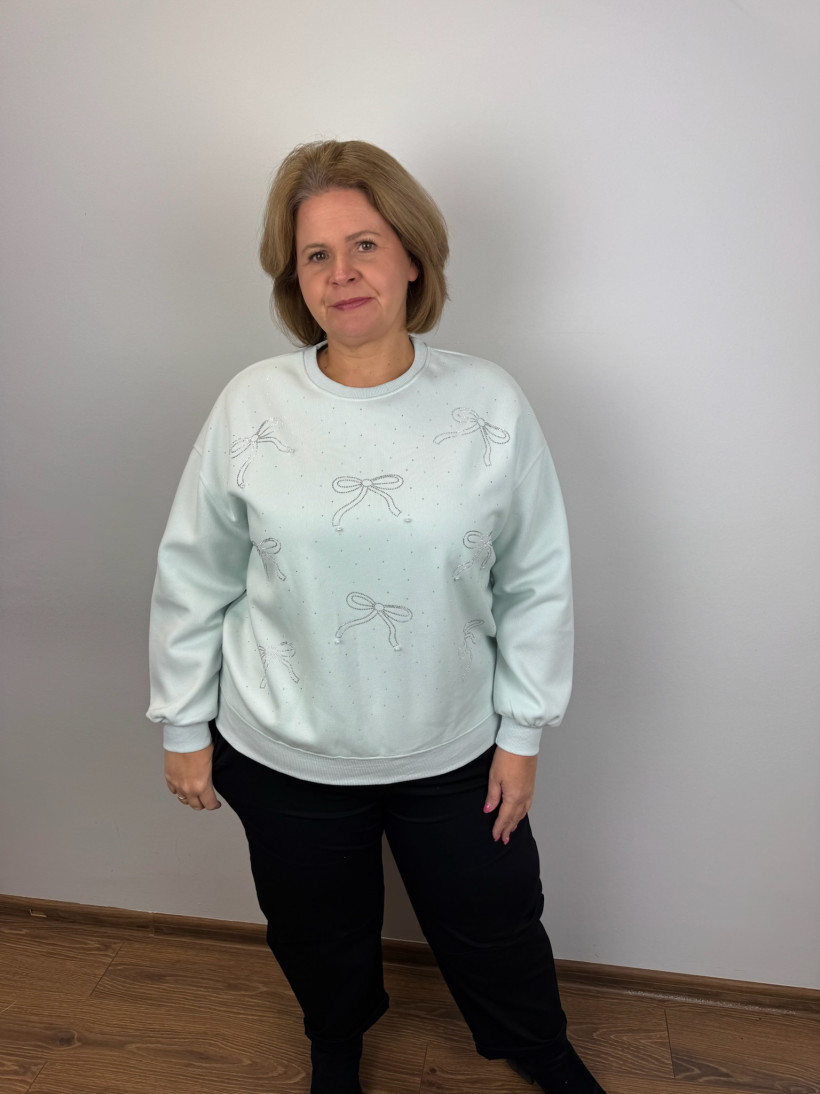 Bluza jednokolorowa kokardki - 25502 - mięta