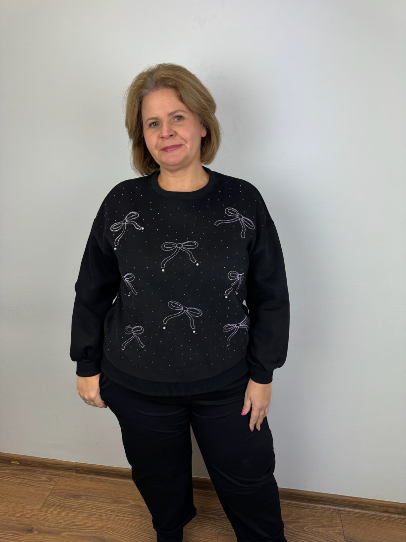 Bluza jednokolorowa kokardki - 25502 - czarna