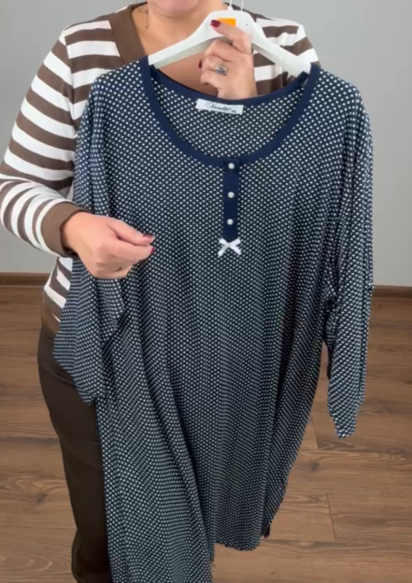 Koszula nocna w kropeczki dekold zapinany na guziki - 2xl - 4594 - granat